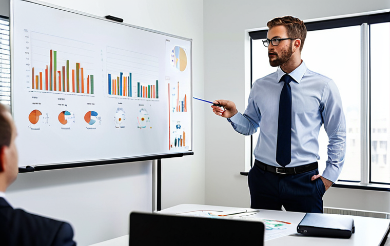 **
A confident business consultant standing in front of a whiteboard filled with data charts and graphs, presenting to a group of attentive executives. The scene is a modern, well-lit office. The consultant is using a laser pointer, emphasizing a specific data point related to a 20% increase in efficiency. Focus on conveying expertise, data-driven results, and a professional atmosphere. (Style: Realistic, Corporate Photography)
**
