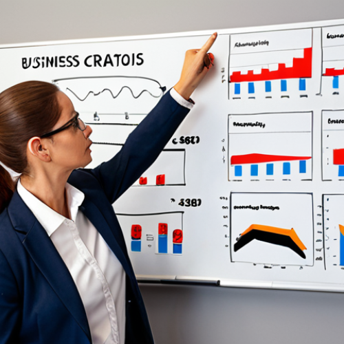 Home 7 Business Scenario Analysis**
A consultant stands before a whiteboard covered in graphs, charts, and notes representing various business scenarios. They are pointing to a specific variable (e.g., a changing regulation shown as a rising curve) while explaining the potential impact to a diverse team of executives. The scene evokes a sense of problem-solving and strategic thinking.
**
