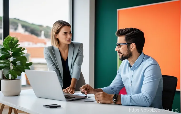 기업경영지도사와 IT 경영 사례 - **Prompt Title:** Collaborative Strategy Session in a Modern Portuguese Office
    **Image Prompt:**...