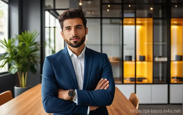 기업경영지도사와 인턴 경험 활용 - A professional young Portuguese consultant, male or female, dressed in smart business attire, stands...