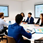 Home 21 기업경영지도사 시험 준비 스터디 방법 - A diverse group of young adults sitting around a modern conference table in a bright, organized stud...