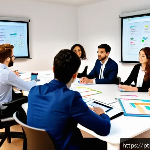 Home 33 기업경영지도사 시험 준비 스터디 방법 - A diverse group of young adults sitting around a modern conference table in a bright, organized stud...