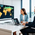 Home 18 기업경영지도사 최신 경영 사례 분석 - A modern corporate office environment featuring a diverse team of professionals collaborating around...