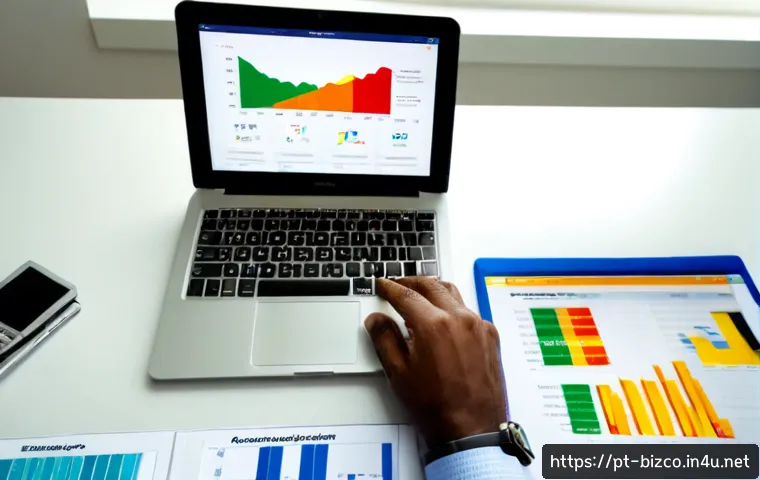 기업경영지도사 업무 도구 활용법 - Photorealistic business consultant in a bright Lisbon office, reviewing color-coded financial charts...